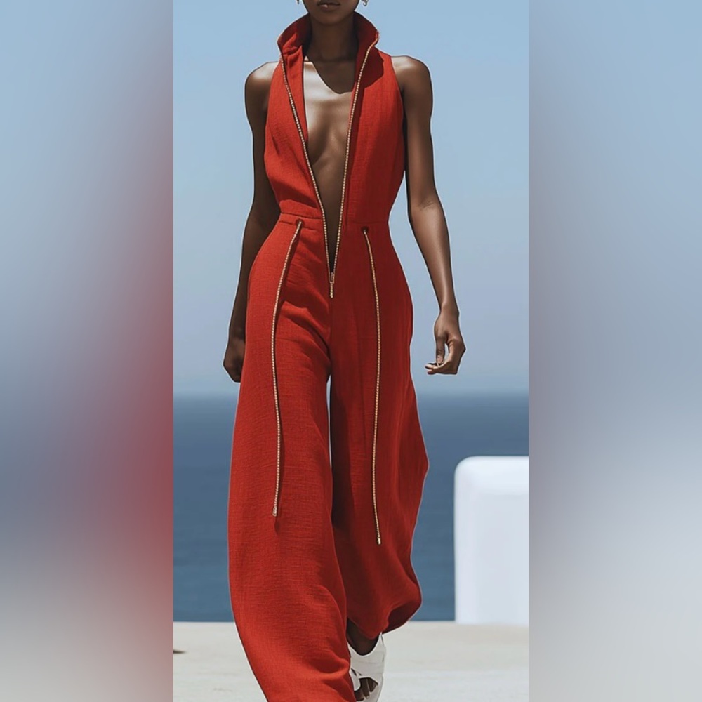 Chic Scarlet Sleeveless Jumpsuit